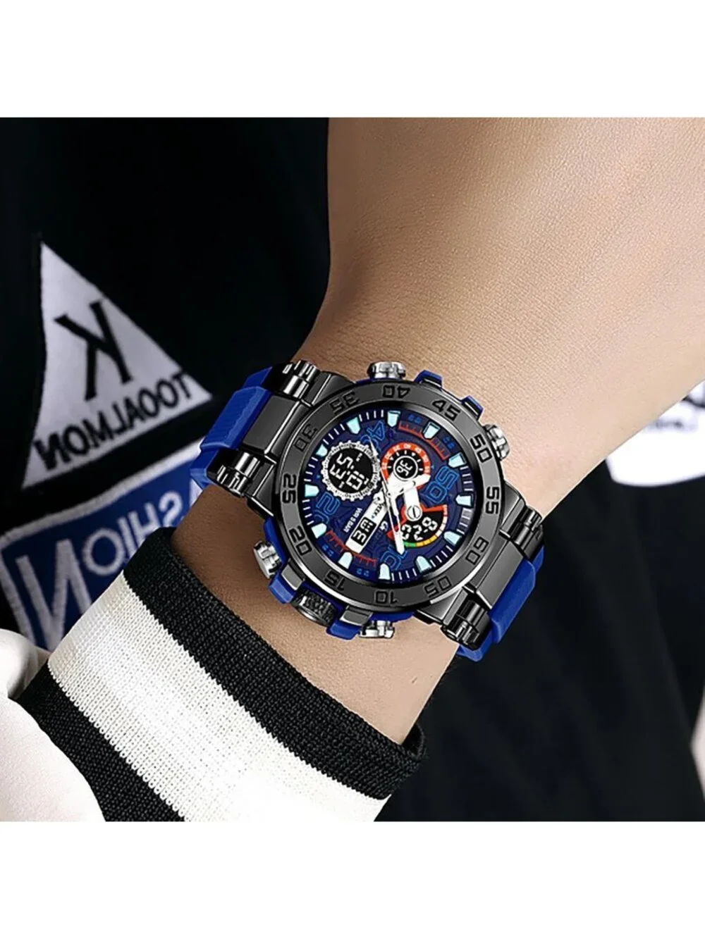 Men's Blue Analog Quartz Waterproof Sports Outdoor Military LED Digital Watch
